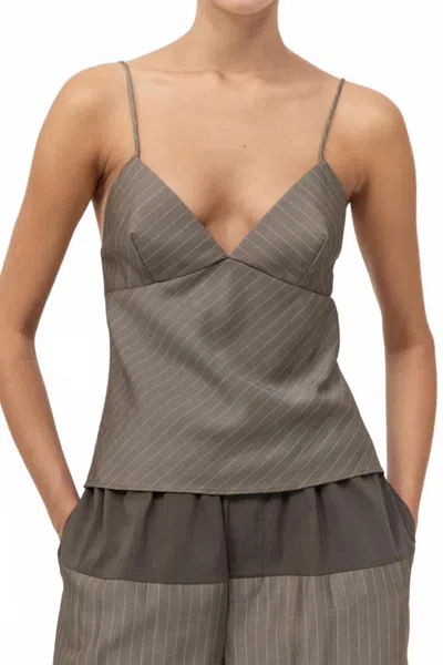 St Agni Bias Cami Top In Khaki Pinstripe In Gray
