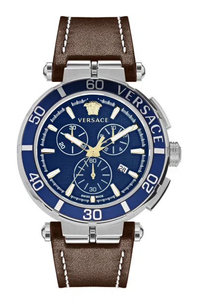 Versace Greca Chrono Strap Watch In Brown