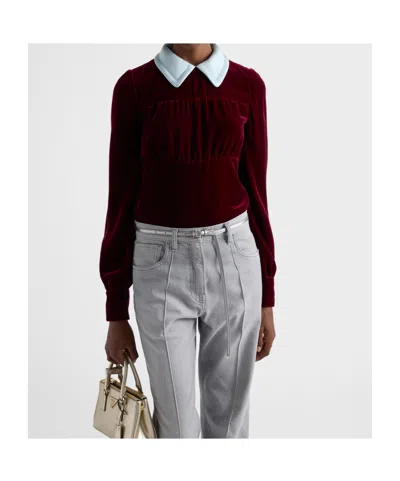 Prada Top Aus Samt In Burgundy