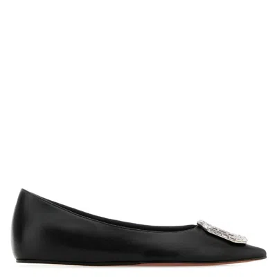 Amina Muaddi Leather Camelia Ballet Flats With Jewel Buckle In Black