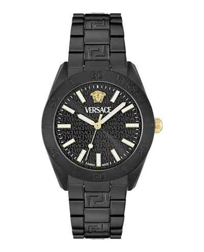 Versace V-dome Aluminum Bracelet Watch In Black