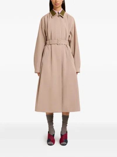 Marni Contrast-collar Belted Trench Coat In Brown