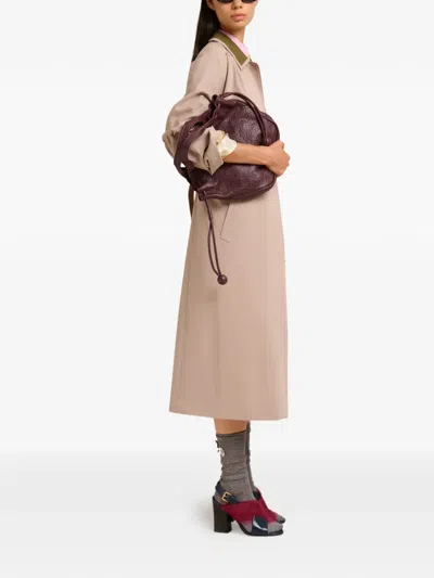 Marni Contrast-collar Belted Trench Coat In Brown