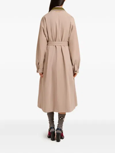 Marni Contrast-collar Belted Trench Coat In Brown