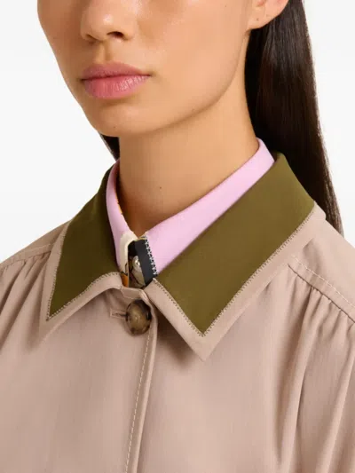 Marni Contrast-collar Belted Trench Coat In Brown
