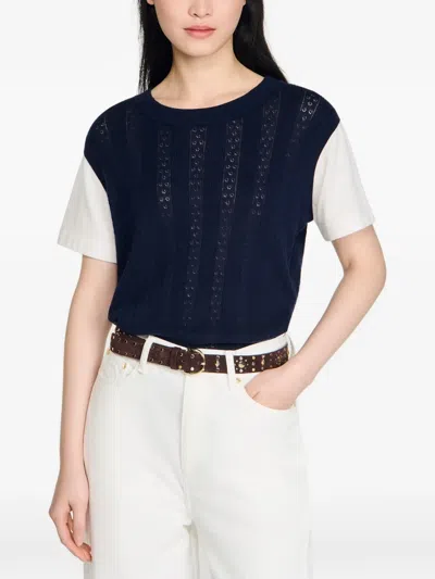 Sandro Layered-effect T-shirt In Blue