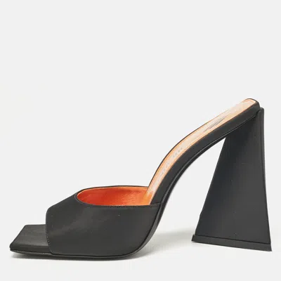 Attico Black Satin Devon Block Heel Slide Sandals In Black