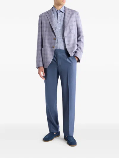 Etro Checked Single-breasted Blazer In Blue