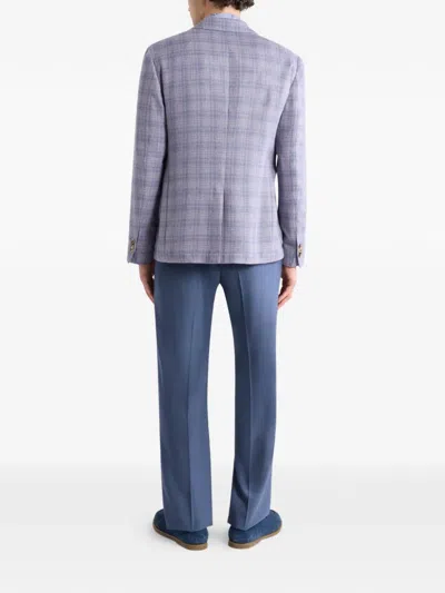Etro Checked Single-breasted Blazer In Blue