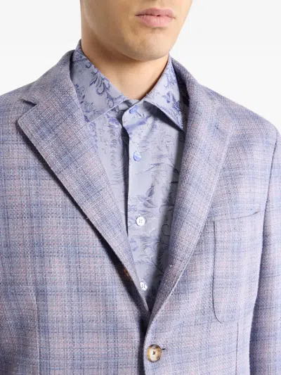 Etro Checked Single-breasted Blazer In Blue