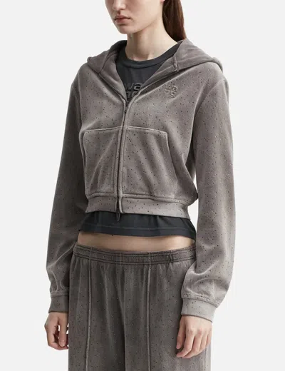 Alexander Wang T Shrunken Zip Up Hoodie With Crystal Hotfix