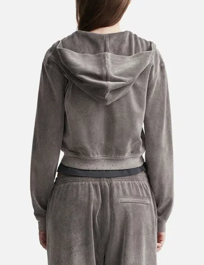 Alexander Wang T Shrunken Zip Up Hoodie With Crystal Hotfix