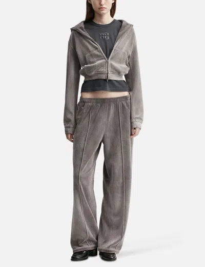 Alexander Wang T Shrunken Zip Up Hoodie With Crystal Hotfix