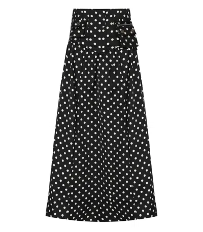 Ganni Gathered Polka-dot Recycled Satin Midi Skirt In Black