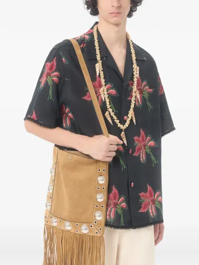 Valentino Camp Collar Shirt Floral Pattern Short Sleeves In Blue