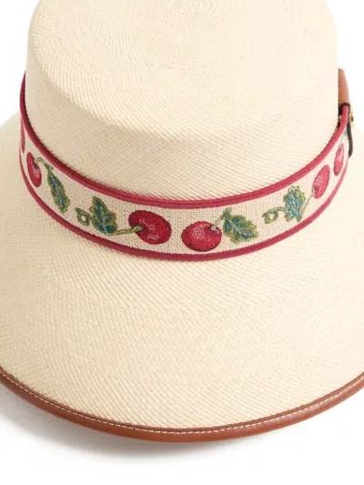 Valentino Garavani Cherryfic Straw Bucket Hat With Leather Trim And Cherryfic Ribbon Woman Natural/s In Neutral