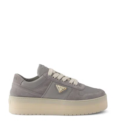 Prada Downtown Bold Suede Platform Sneakers In Gray