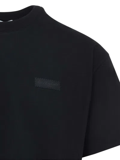 Givenchy Black Crewneck T-shirt With Logo Patch On The Front In Cotton Man In Multi