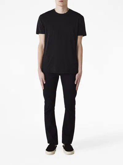 Tom Ford Black Crewneck T-shirt With Logo Embroidery On The Front In Cotton Blend Man In Black