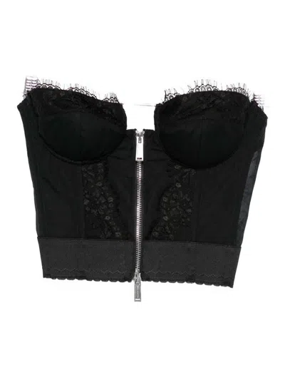 Dsquared2 Strapless Lace Cropped Corset Top In Black