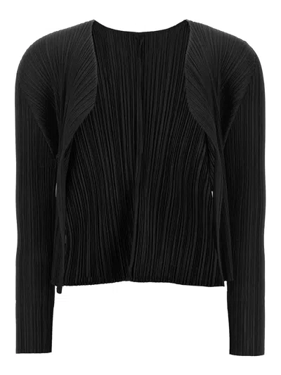 Issey Miyake Long Sleeve Cardigan Featuring A Pleated Design In Black