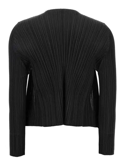 Issey Miyake Long Sleeve Cardigan Featuring A Pleated Design In Black