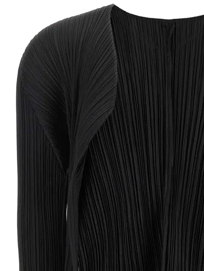 Issey Miyake Long Sleeve Cardigan Featuring A Pleated Design In Black
