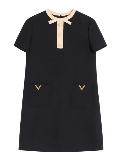 Valentino Silk And Wool Blend Short Sleeve Dress In Black