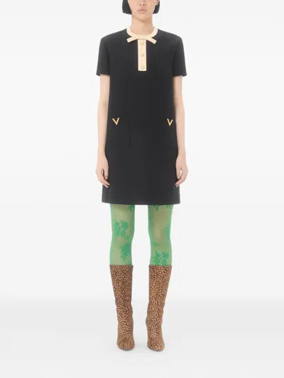 Valentino Silk And Wool Blend Short Sleeve Dress In Black
