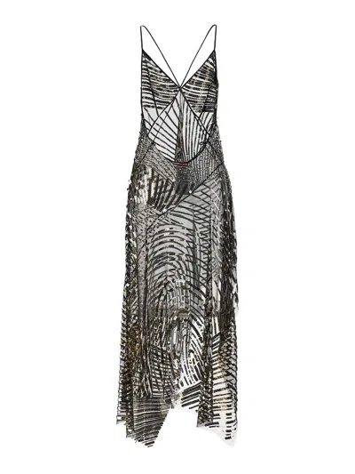 Pucci Long Dress With Sheer Overlay And Sequins In Black