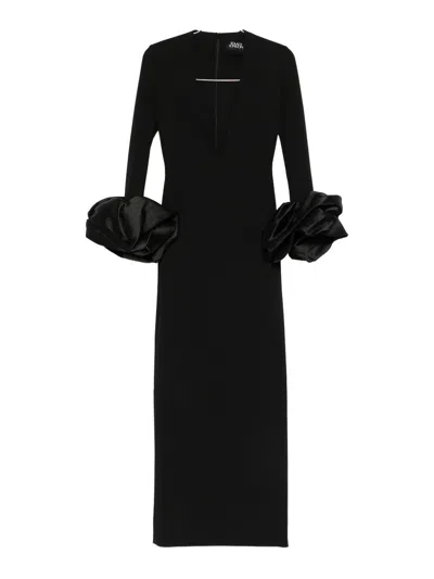 Solace London Valerie Maxi Dress Deep V Neckline In Black