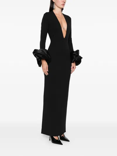 Solace London Valerie Maxi Dress Deep V Neckline In Black