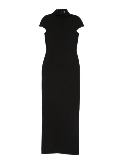 Solace London Maxi Dress High Neck Cap Sleeves Fitted In Black