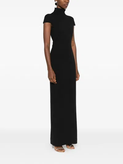 Solace London Maxi Dress High Neck Cap Sleeves Fitted In Black