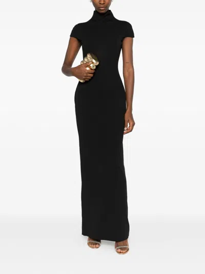 Solace London Maxi Dress High Neck Cap Sleeves Fitted In Black
