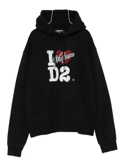 Dsquared2 Cotton Hoodie With Logo And Drawstring In Black