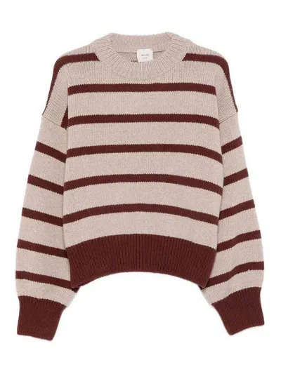 Alysi Beige Round Neck Striped Sweater In Sand