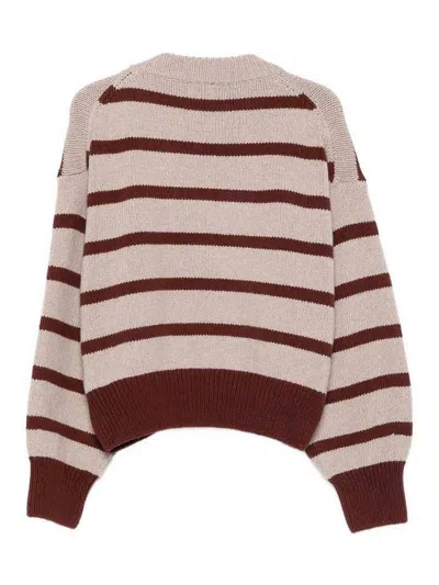 Alysi Beige Round Neck Striped Sweater In Sand