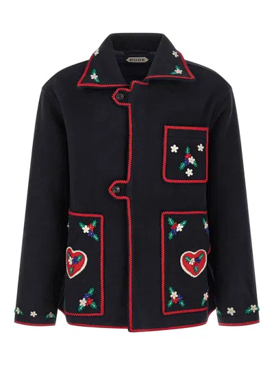 Bode Carroll Embroidered Wool Jacket In Blue