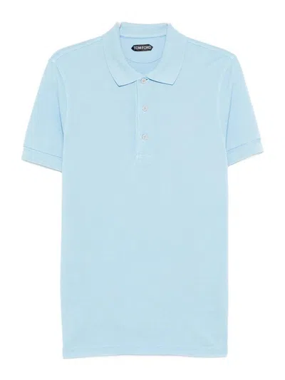 Tom Ford Sky Blue Solid Polo In Multi