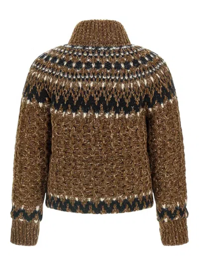 Moncler Indren Cable Knit High Collar Sweater In Brown