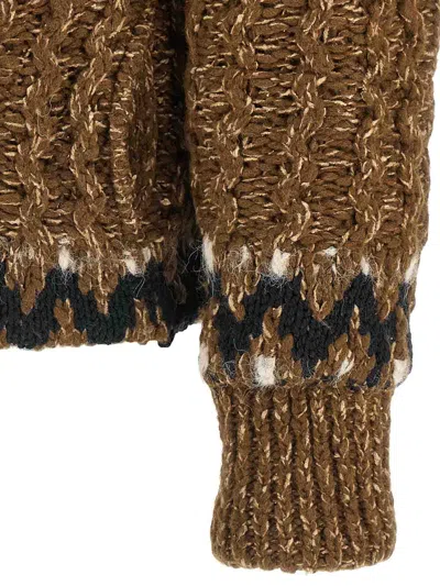 Moncler Indren Cable Knit High Collar Sweater In Brown