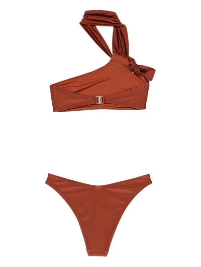 Zimmermann Awaken Bow-detailed Halterneck Bikini In Animal Print
