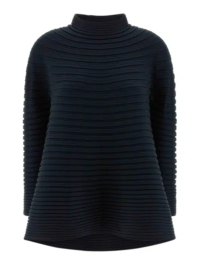 Issey Miyake Long Sleeve High Neck Flared Hem Top In Multi