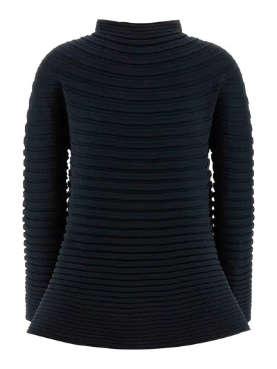 Issey Miyake Long Sleeve High Neck Flared Hem Top In Multi