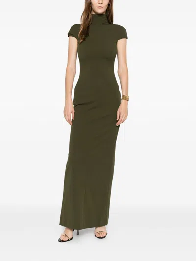 Solace London Maxi Dress Cap Sleeves High Neckline In Green