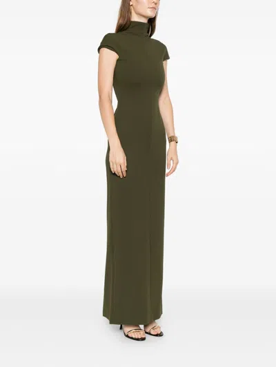 Solace London Maxi Dress Cap Sleeves High Neckline In Green