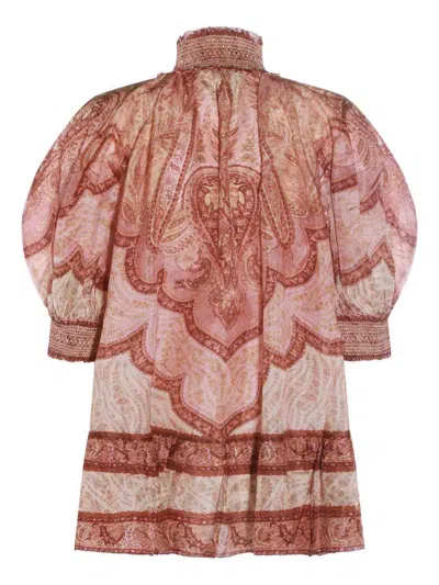 Zimmermann Tapestry-print Burgundy Silk Habotai Wanderlust Blouse In Red
