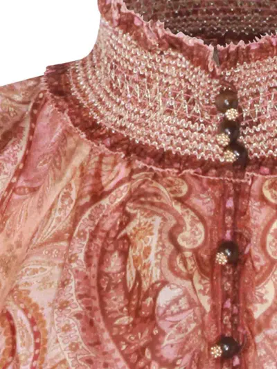 Zimmermann Tapestry-print Burgundy Silk Habotai Wanderlust Blouse In Red