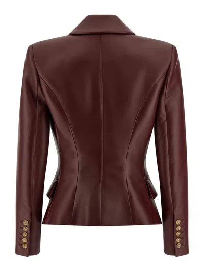 Balmain Double-breasted Lambskin Leather Blazer In Red